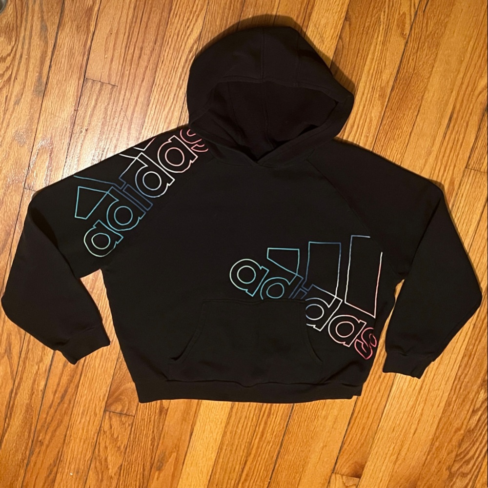 Adidas Black Hoodie with Colorful Outline Logo